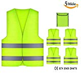 GibtPlus+ 5 Stück Warnweste Gelb Weste Reflektierende Sicherheitfür KFZ Arbeitskleidung, Nacht Laufen Radfahren Mann Nacht Warnung, EN ISO 20471